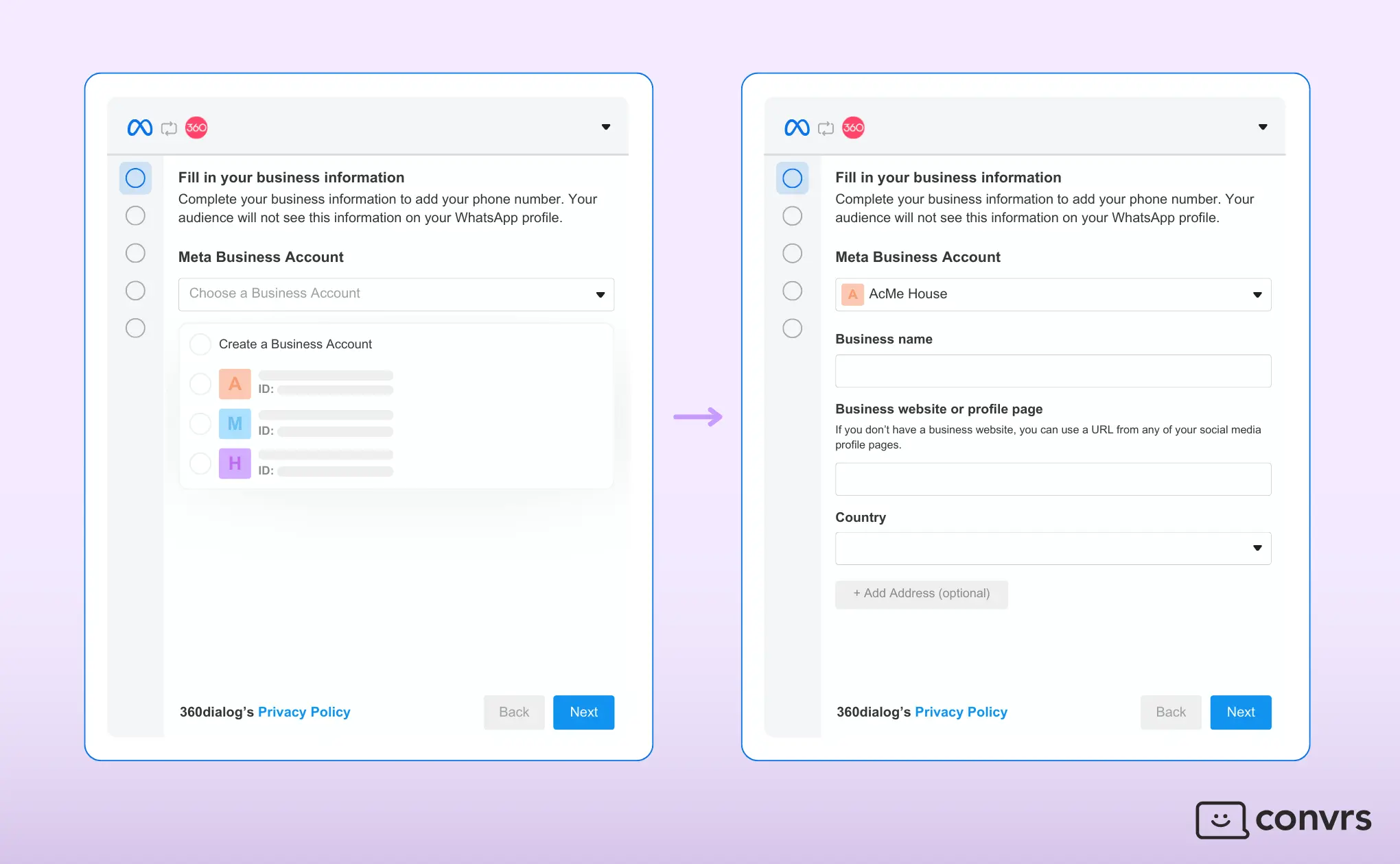 To set up whatsapp business account, log in to facebook and set up your Meta business account