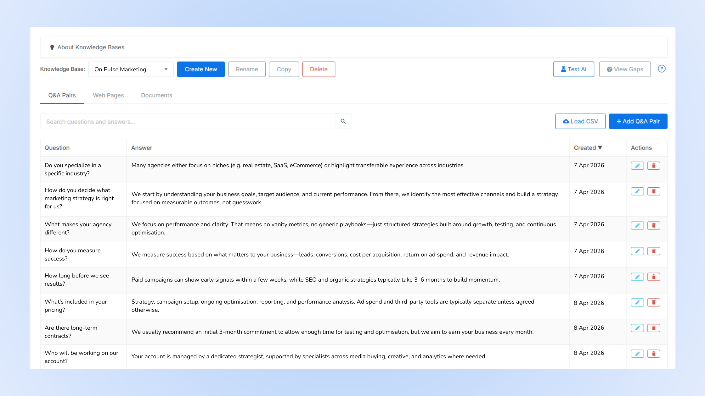 The AI Playground allows teams to test chatbot responses against real questions and identify gaps in the underlying knowledge base