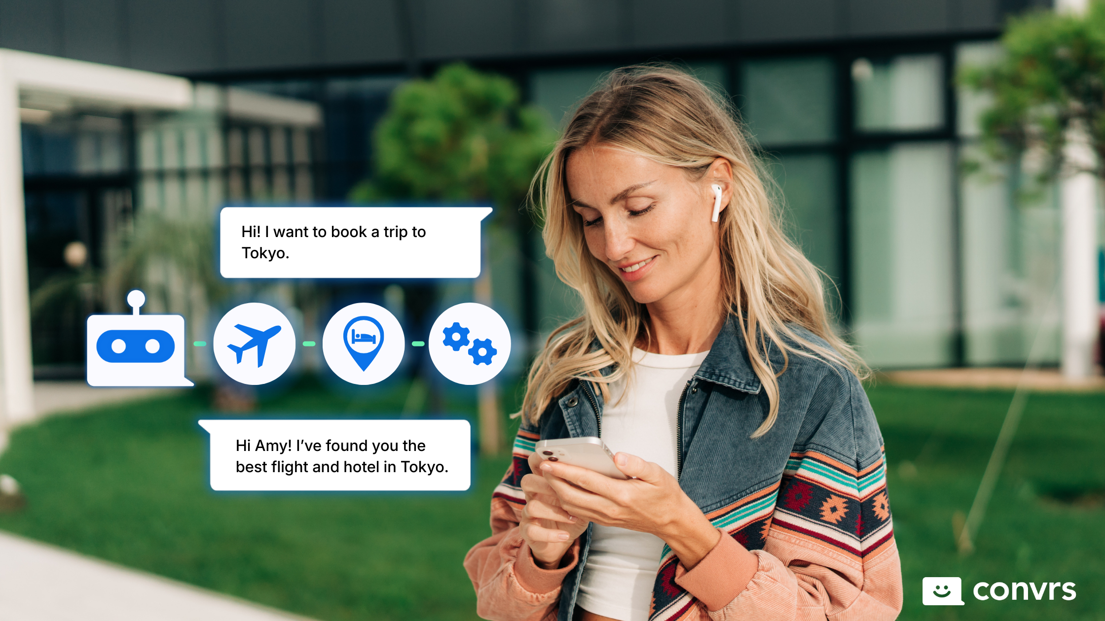 Agentic AI assisting a customer with booking a flight by finding a flight and hotel