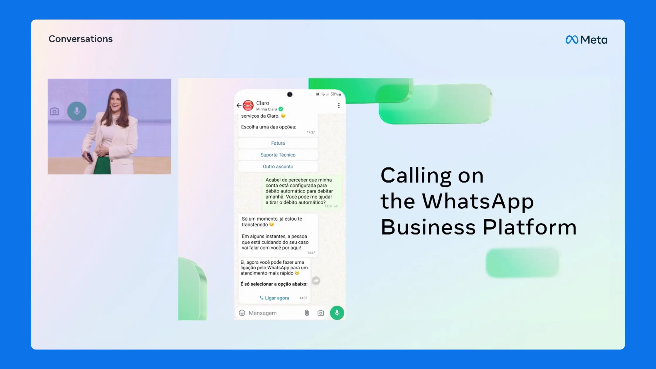 Meta Conversations 2024 showcases the feature to call larger sized businesses on WhatsApp