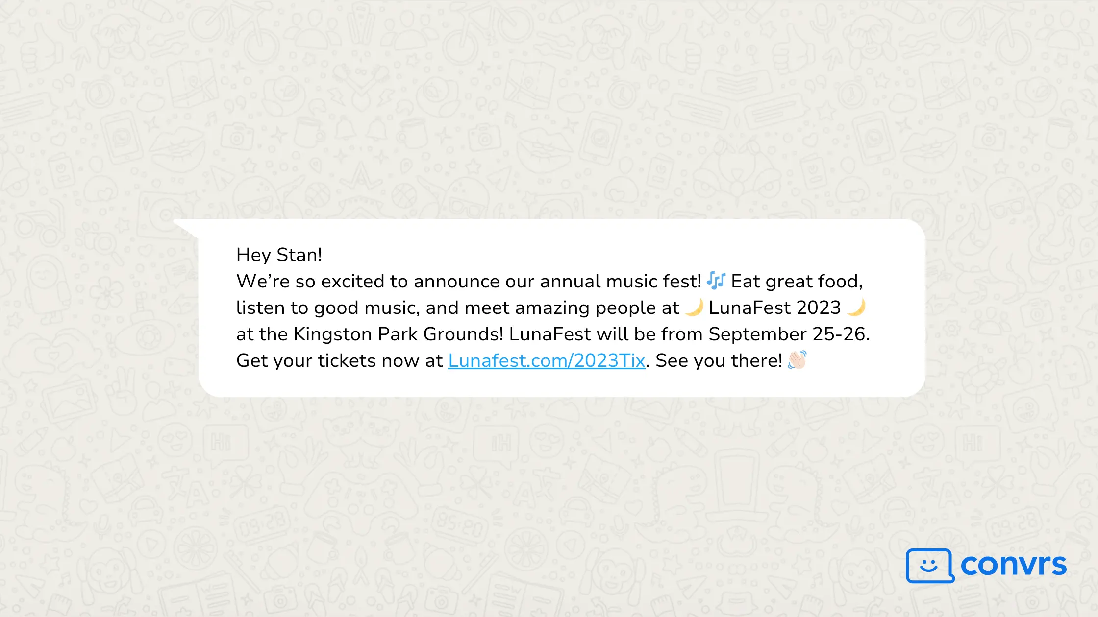 WhatsApp message showing a music festival announcement