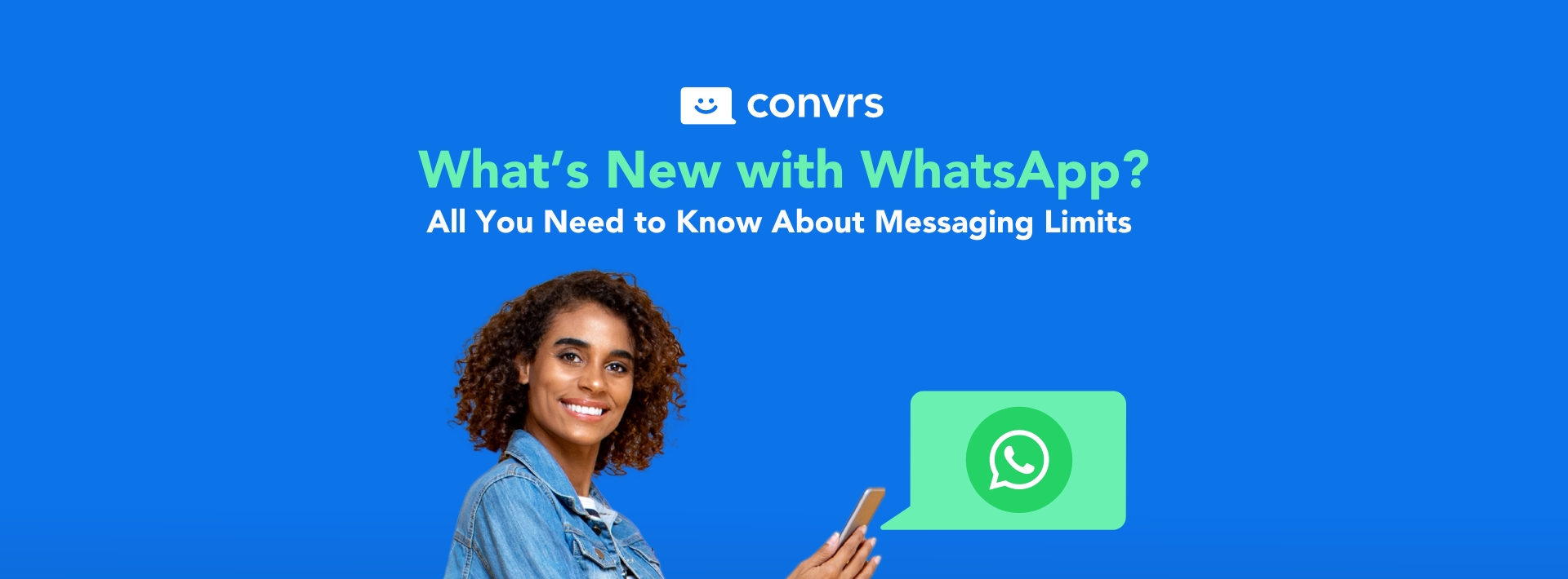 Woman using phone with WhatsApp icon in a message bubble