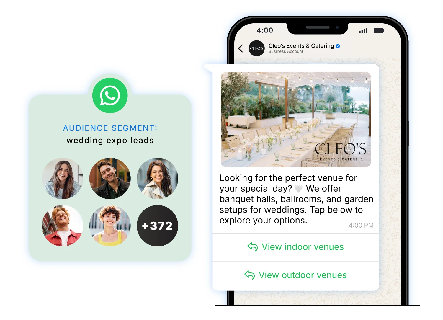 A WhatsApp bulk message campaign sent to wedding expo leads for immediate and efficient follow-up.
