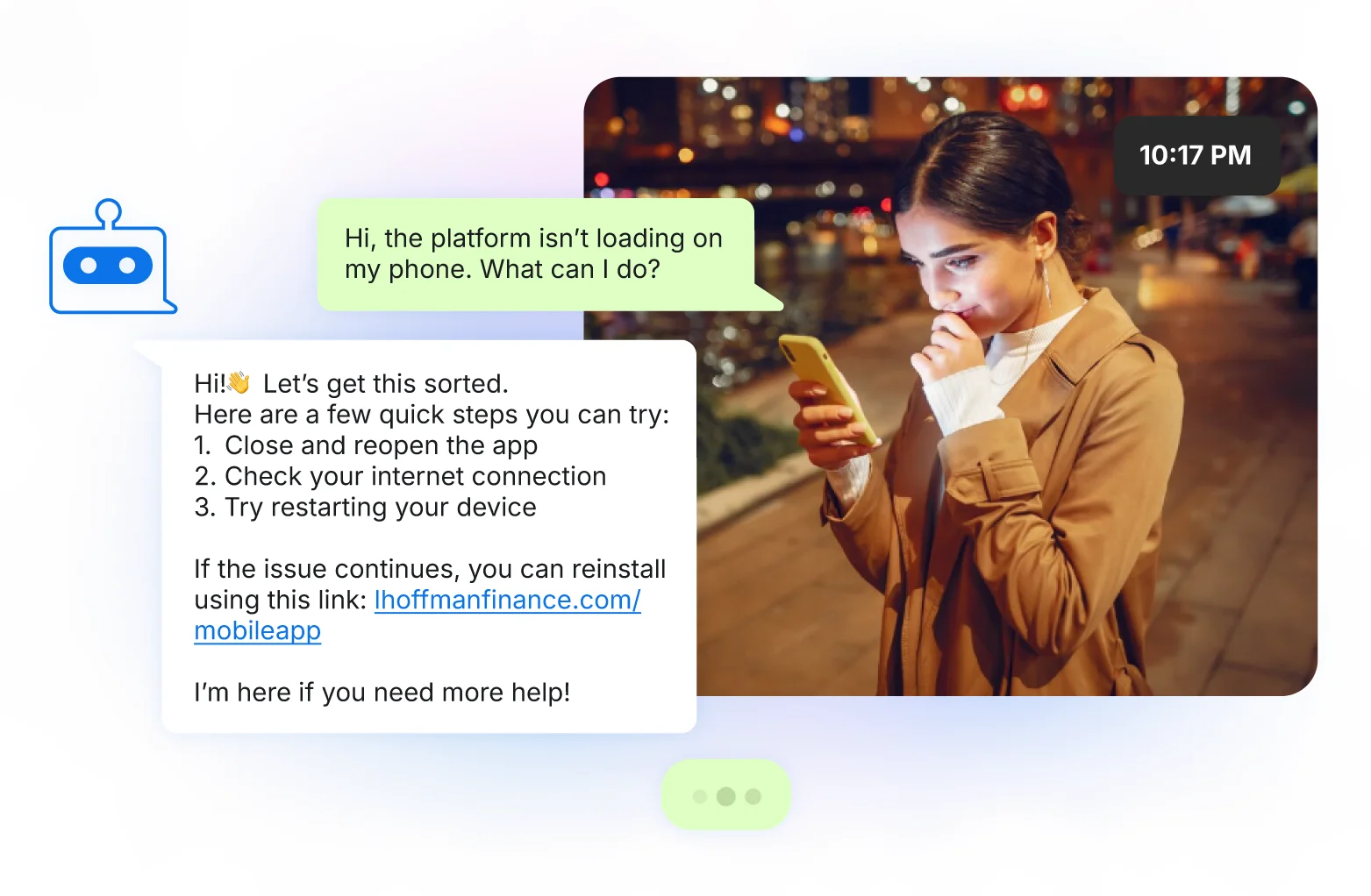 An AI chatbot providing instant customer support even beyond business hours.