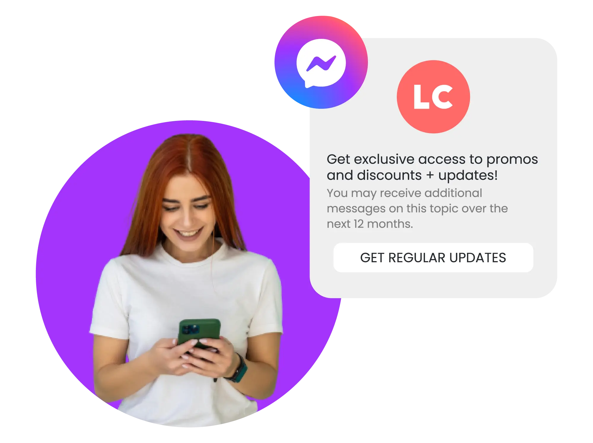 A message from a brand in Facebook Messenger, encouraging engagement by inviting a user to subscribe to regular brand updates 