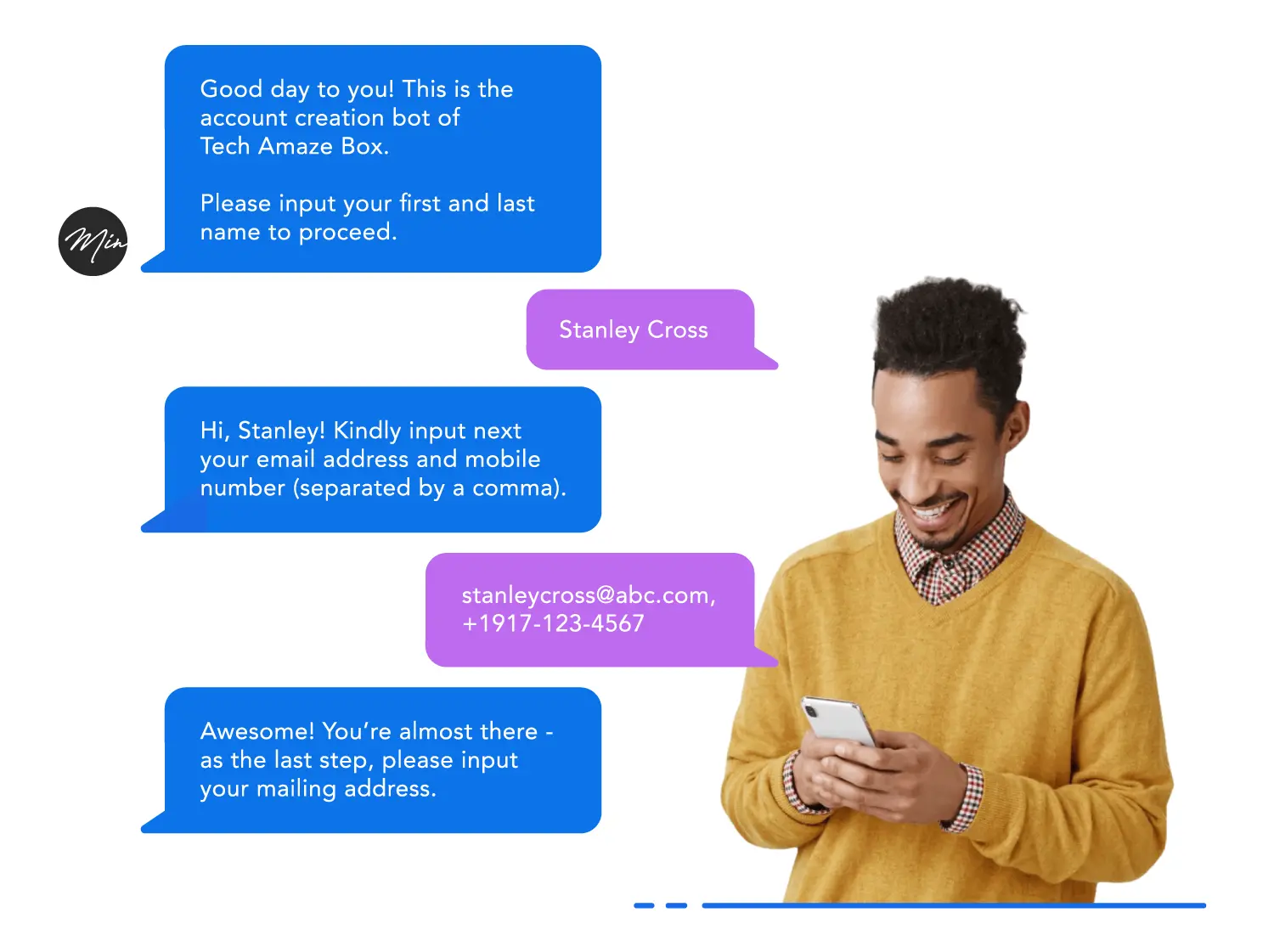 The customer onboarding process carried out conveniently via a messaging app.