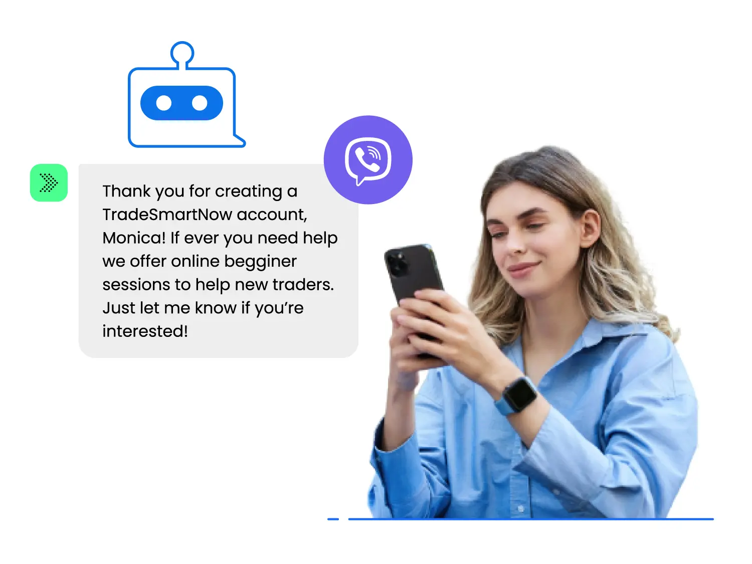 An automated message delivered by a Viber chatbot, triggerred by a user's action