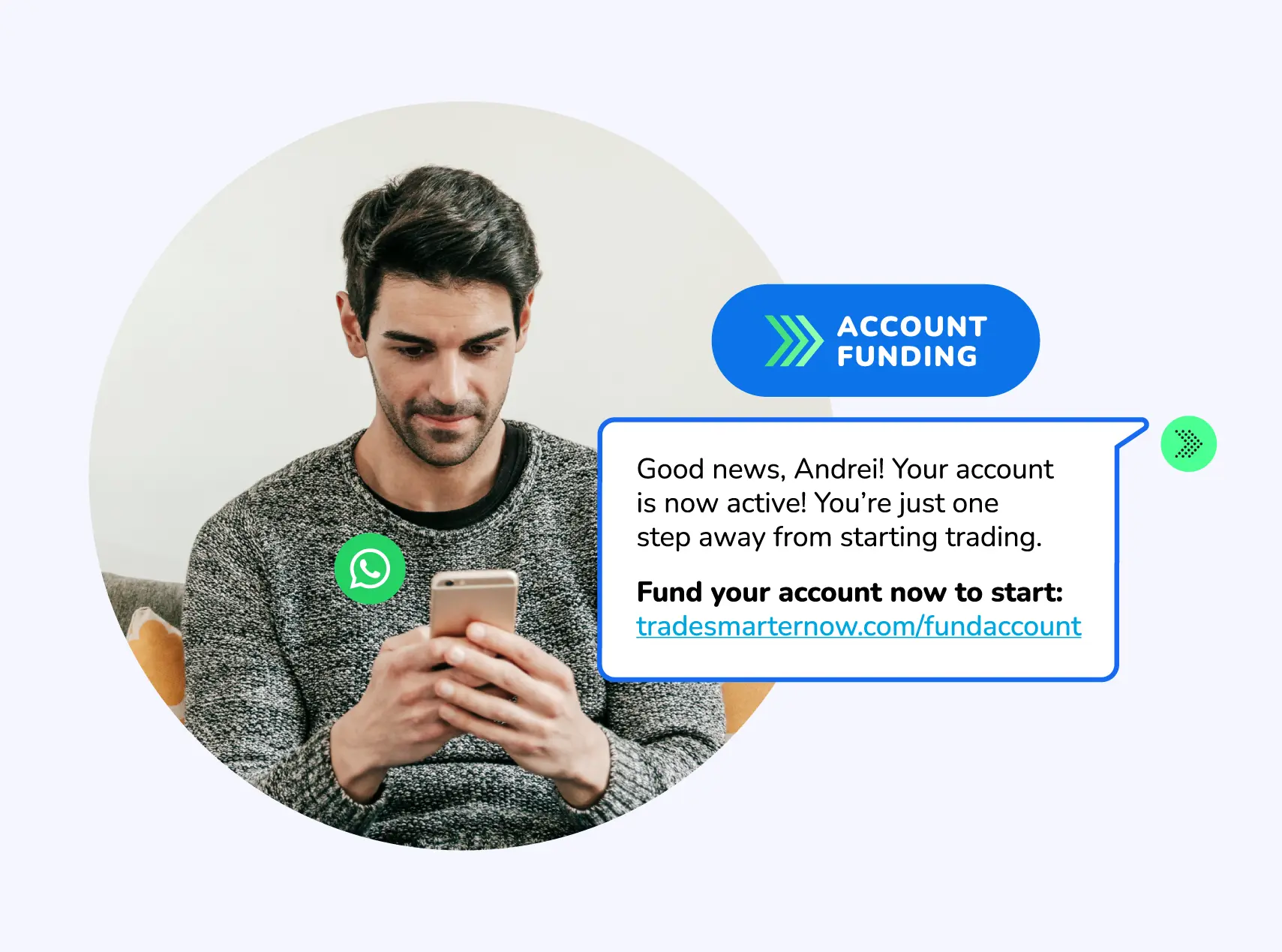 A WhatsApp automated message encouraging customer activity.