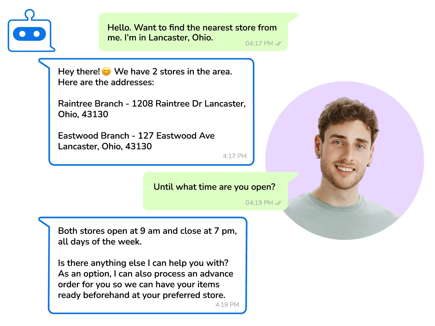 A customer's conversation with a WhatsApp AI chatbot answering queries to transition smoothly to sales.